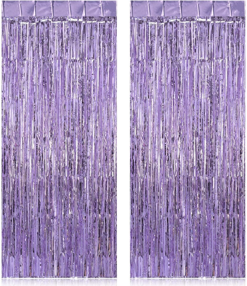 TOTAFAM 2 Pack Fringe Curtains Backdrops, Foil Fringe Curtains, Door Streamers for Birthday Wedding Bridal Shower Holiday Graduation Party Decorations, Photo Booth Backdrops Light Purple - Image 1